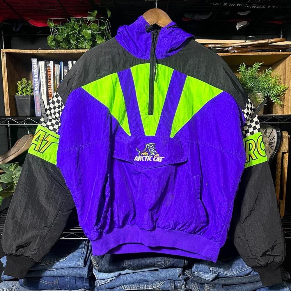 Vintage 90s Arctic Cat Windbreaker Mens Large Purple Green Racing Jacket
